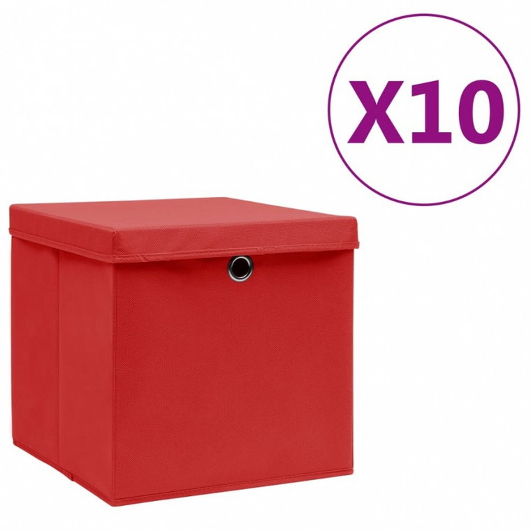 Pudełka z pokrywami, 10 szt., 28x28x28 cm, czerwone kod: V-325222