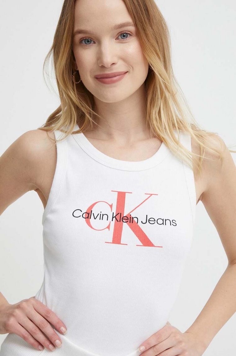 Calvin Klein Jeans top damski kolor biały