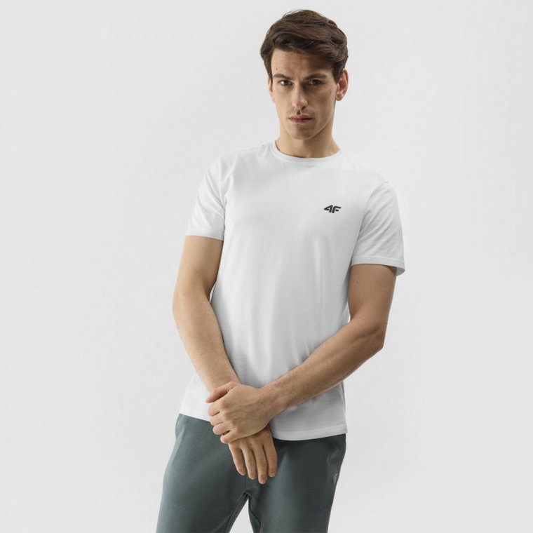 Męski t-shirt basic 4F 4FWSS24TTSHM1154 - biały