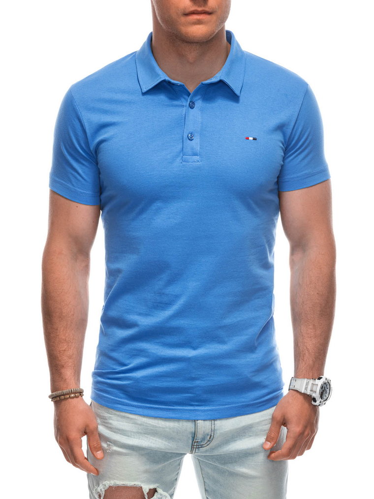 Koszulka męska Polo bez nadruku S1940 - jasnoniebieska