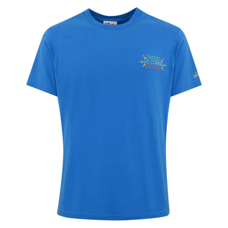 Niebieski Bawełniany T-shirt z Haftem MC2 Saint Barth
