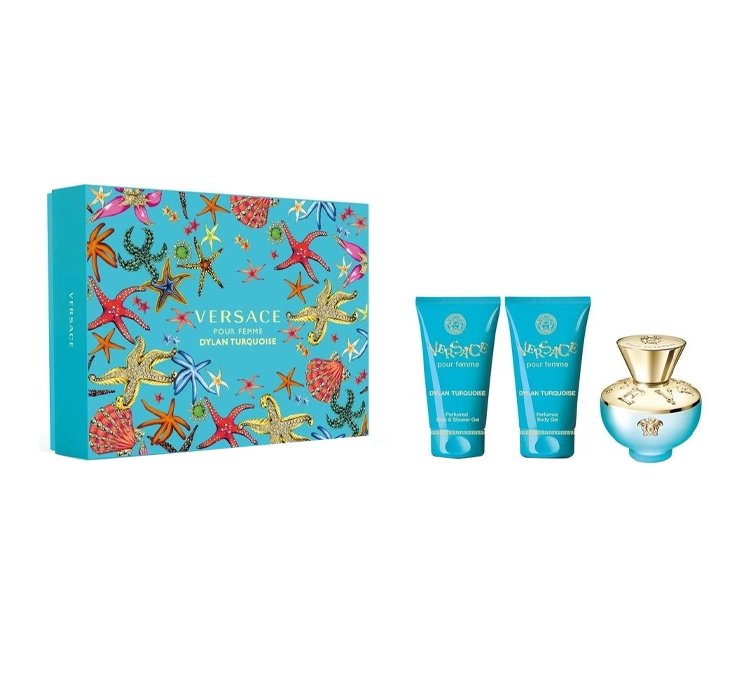 VERSACE DYLAN TURQUOISE POUR FEMME WODA TOALETOWA 50ML + ŻEL DO CIAŁA 50ML + ŻEL POD PRYSZNIC 50ML