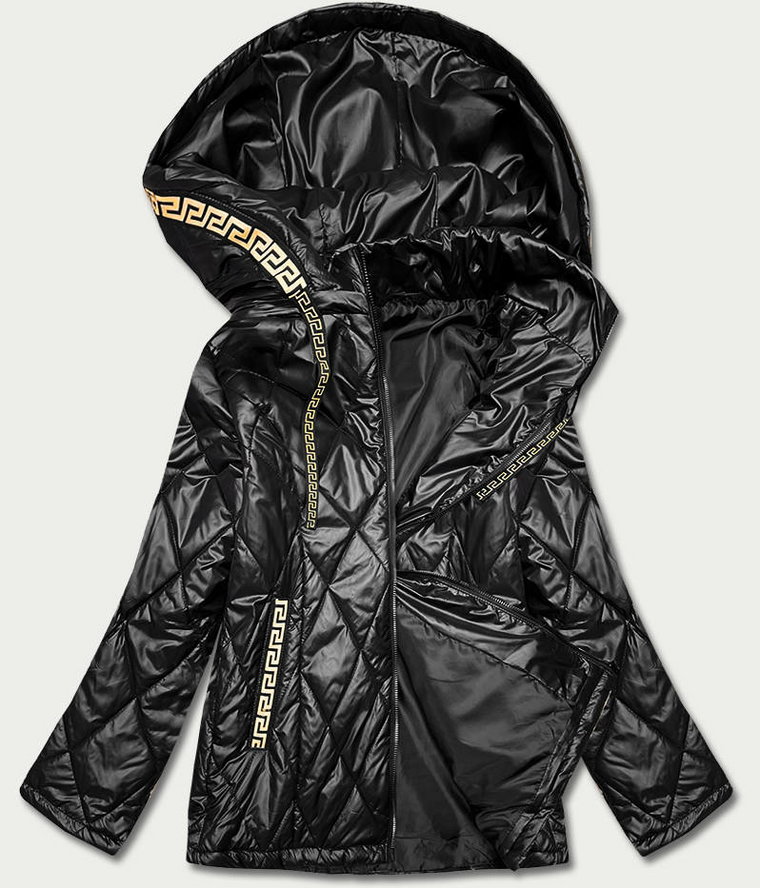 Damska kurtka z ozdobnym wykończeniem czarna (B8097-1)