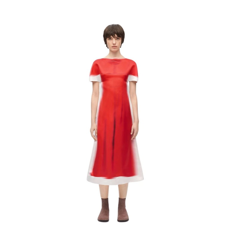 Jedwabna Sukienka w Kolorze Czerwono-Białym Loewe
