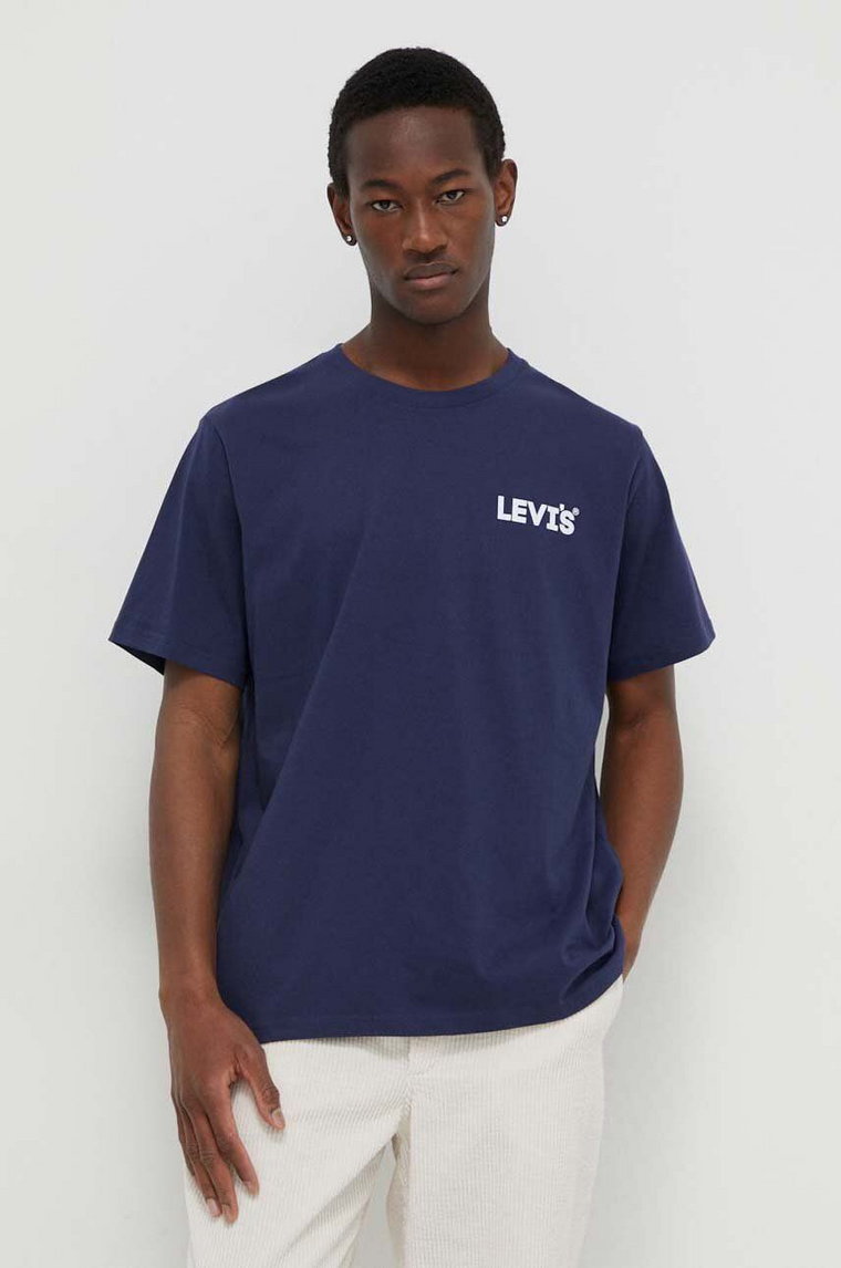 Levi's t-shirt bawełniany męski kolor granatowy z nadrukiem