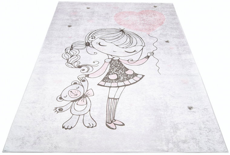 Szary dywan dziecięcy z dziewczynką z balonikiem - Feso 3X