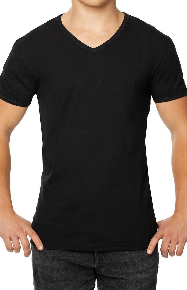 T-shirt męski czarny koszulka z dekoltem v VIN, Kolor czarny, Rozmiar S, Unikat