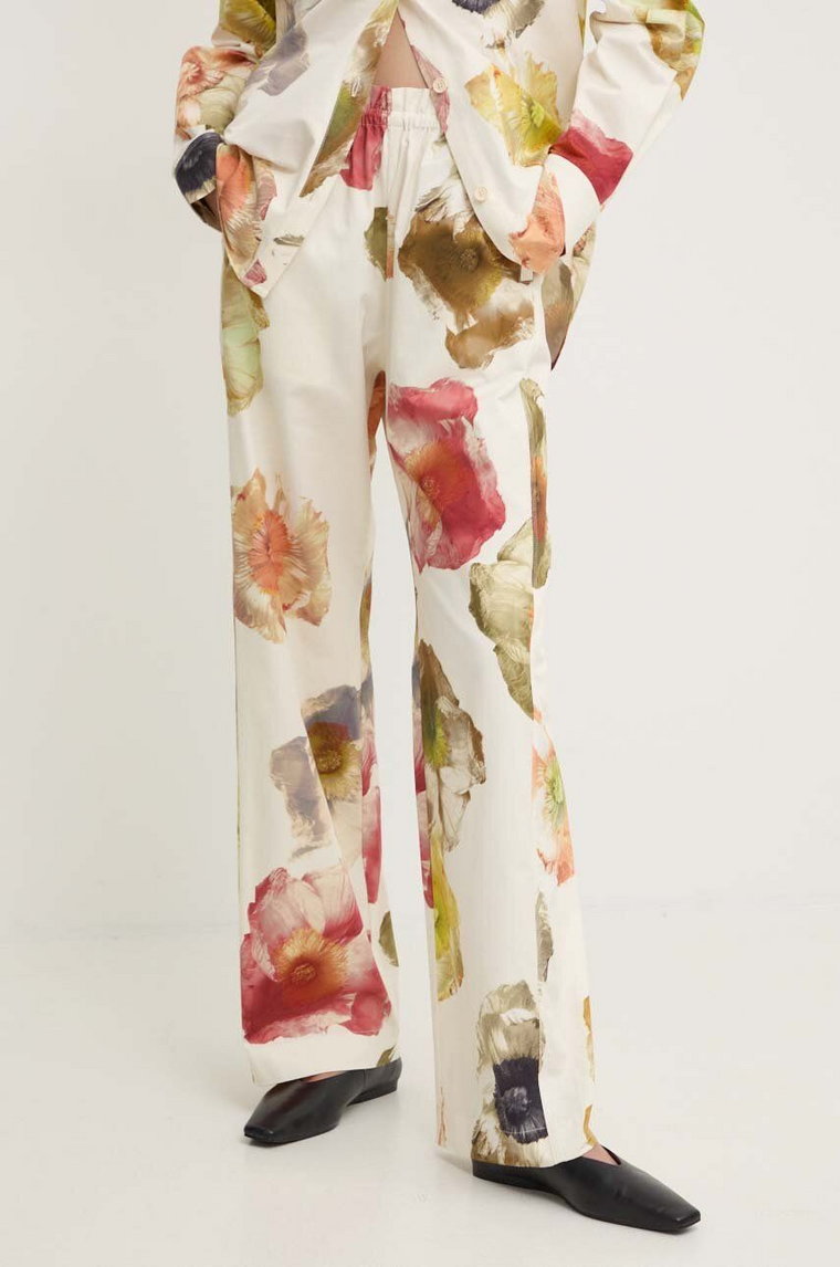 Stine Goya spodnie bawełniane kolor beżowy proste high waist SG5882