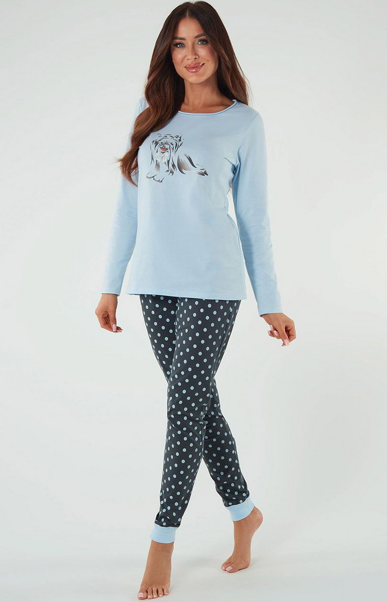 Bawełniana piżama damska niebieska 140K, Kolor niebieski-wzór, Rozmiar 2XL, Italian Fashion