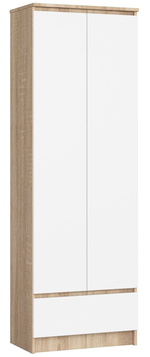 Regał biurowy 60 cm 2 drzwi 1 szuflada szafa zamykana - Dąb Sonoma Biały