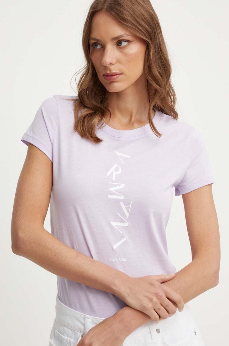 Armani Exchange t-shirt bawełniany damski kolor fioletowy