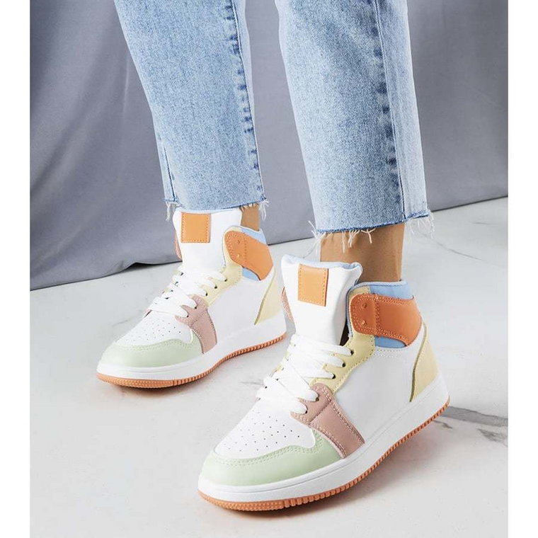 Pomarańczowe sneakersy za kostkę Kari białe