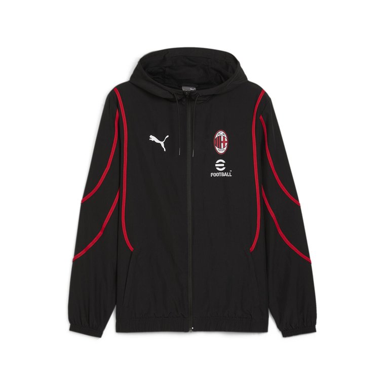 Męska tkana kurtka przedmeczowa z tkaniny AC Milan PUMA Black For All Time Red