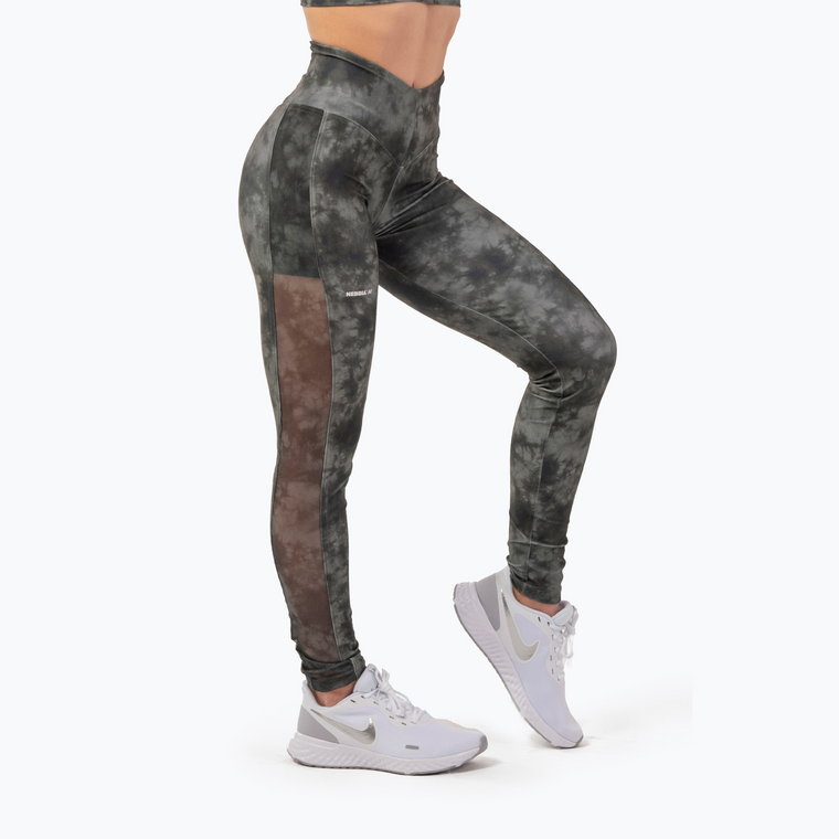 Legginsy treningowe damskie NEBBIA Mesh "Breathe" camo green