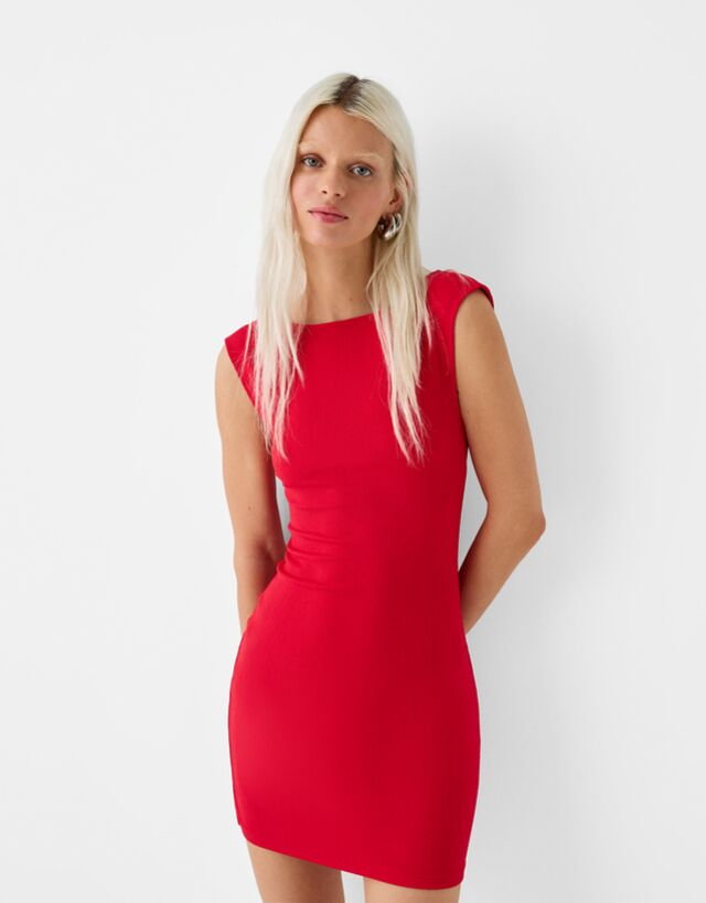Bershka Sukienka Mini Z Fakturą I Odkrytymi Plecami Kobieta Xl Czerwony