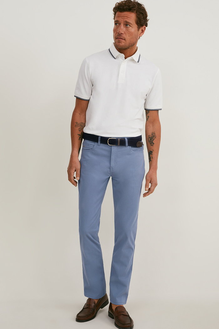 C&A Spodnie z paskiem-regular fit-LYCRA, Niebieski, Rozmiar: W33 L30