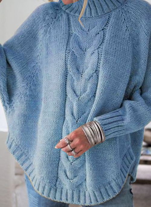 Sweter nietoperz z warkoczowym splotem