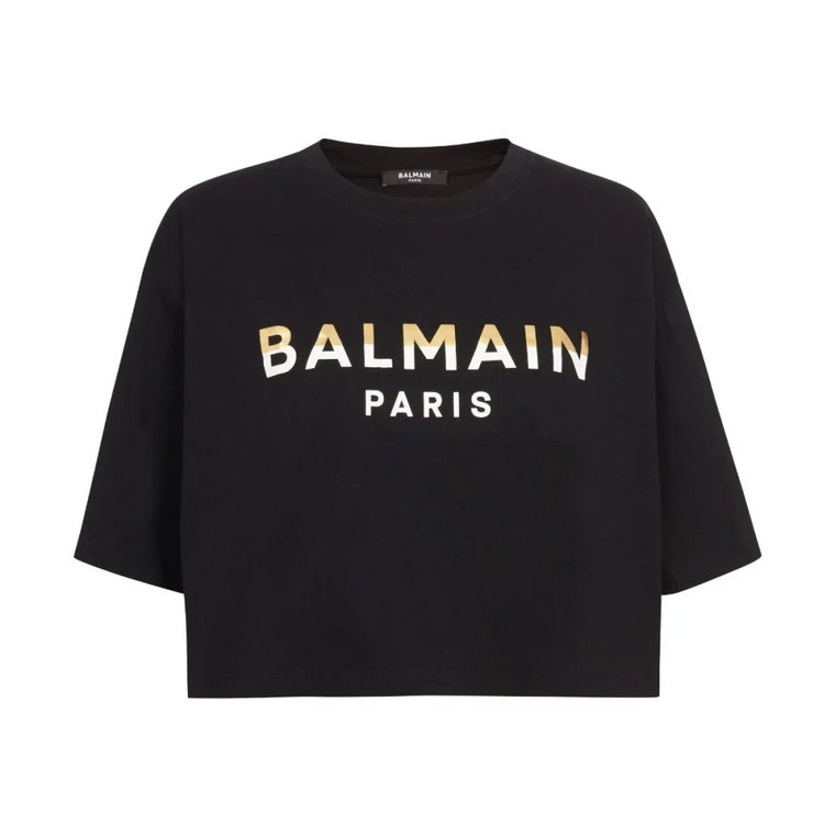 Dwukolorowe T-shirty i Pola Paris Print Balmain