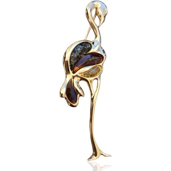 AnKa Biżuteria, Broszka srebrna FLAMING pozłacana z kolorowym burszt