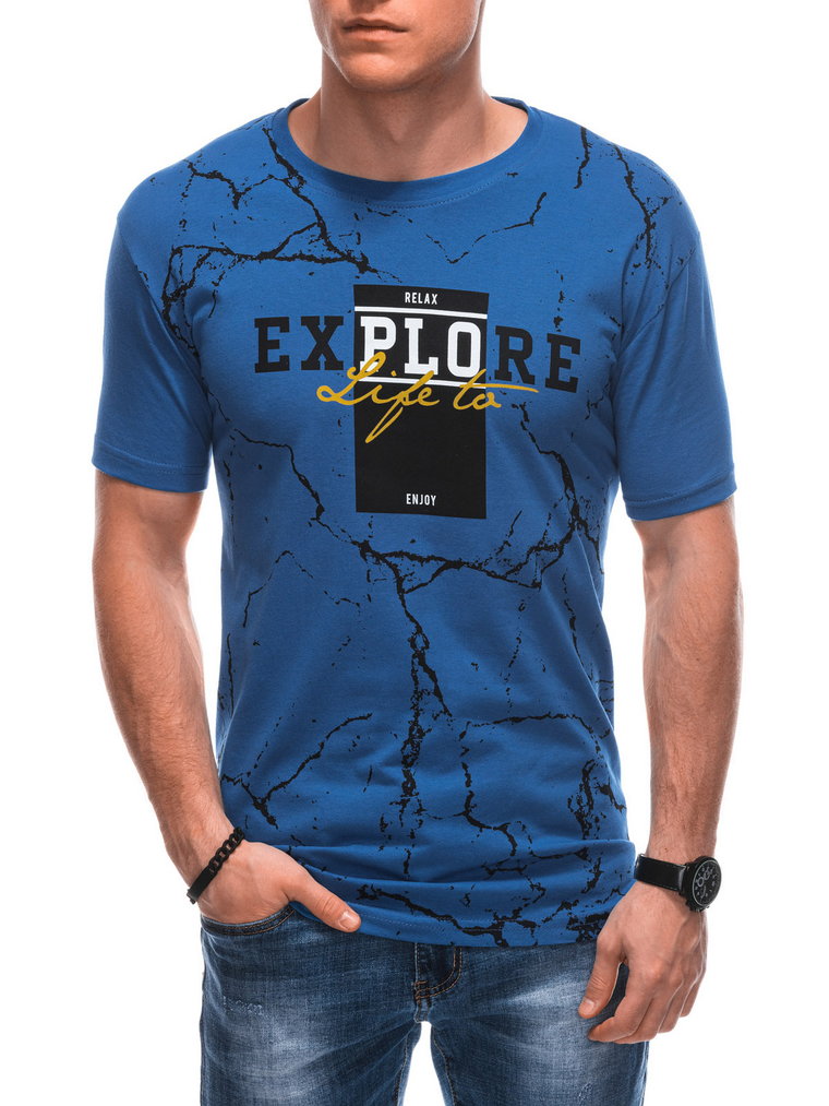 T-shirt męski z nadrukiem S1854 - niebieski