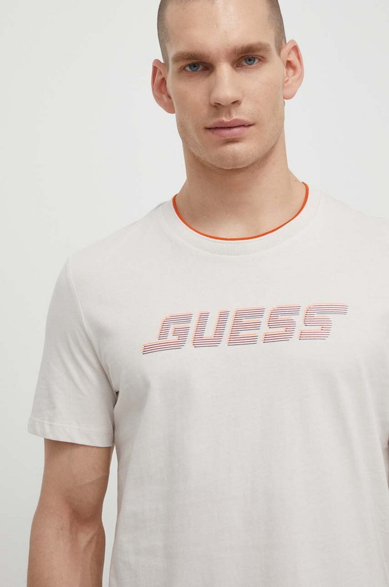 Guess t-shirt bawełniany EGBERT męski kolor beżowy z nadrukiem Z4GI11 I3Z14