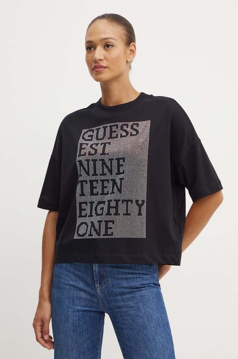 Guess t-shirt bawełniany SHINY damski kolor czarny W4YI28 I3Z14