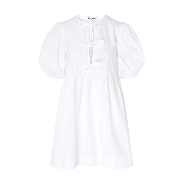 Sukienka Mini z Wiązaniem w Białym Ganni