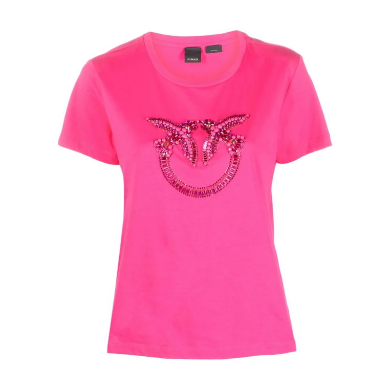 Krótki Rękaw Fuchsia Love Birds T-Shirt - L Pinko