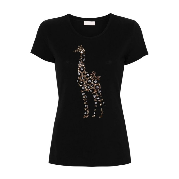 Czarna Koszulka z Motywem Żyrafy Liu Jo