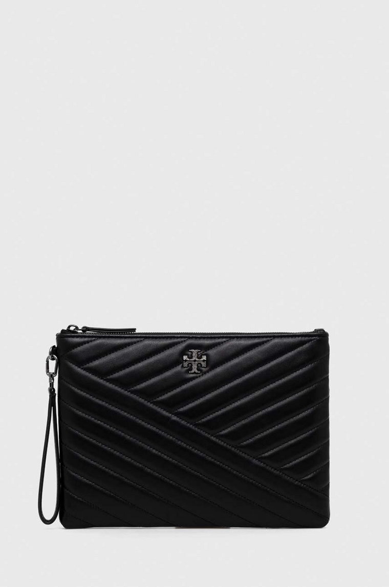 Tory Burch kopertówka skórzana Kira Chevron Pave Logo Pouch kolor czarny 153103.001