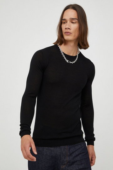 Bruuns Bazaar sweter wełniany męski kolor czarny lekki