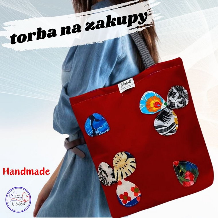 Torba na zakupy, kolorowa siatka, bawełniana shopperka na ramię do ręki,Handmade - BORDOWA