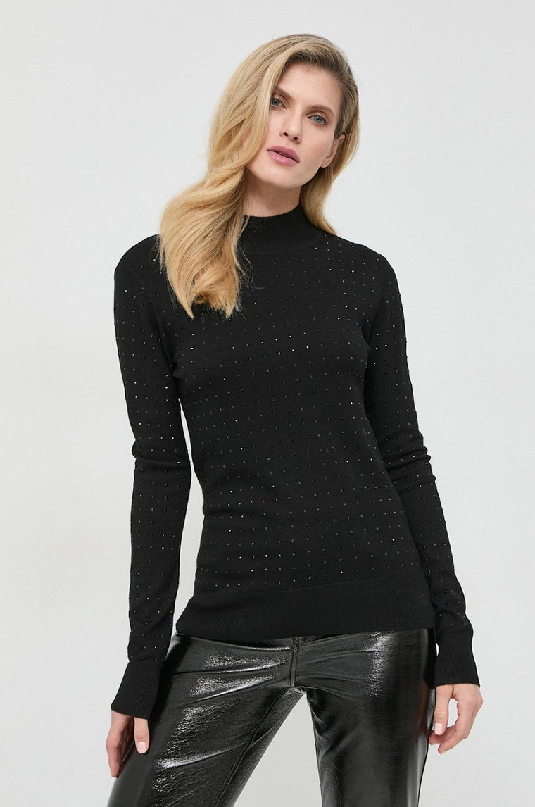 Karl Lagerfeld sweter damski kolor czarny lekki z półgolfem