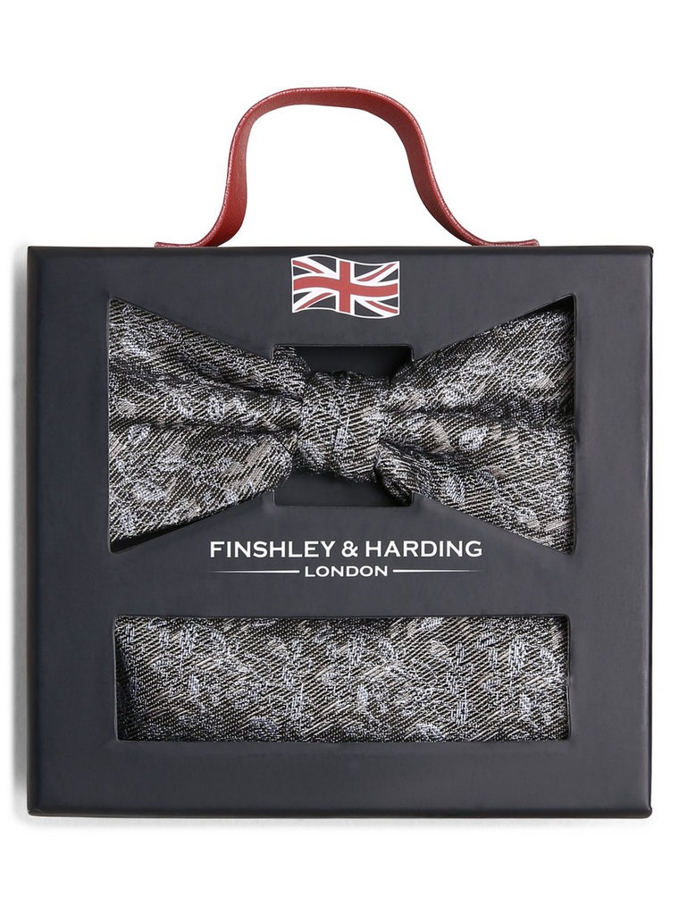 Finshley & Harding London Muszka i poszetka męska z jedwabiu Mężczyźni Jedwab beżowy|zielony|srebrny wzorzysty, ONE SIZE