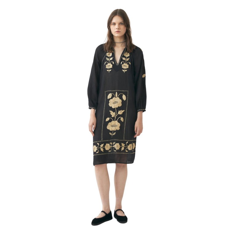 Sukienka z ręcznie haftowanymi detalami z jedwabiu Ila Antik Batik