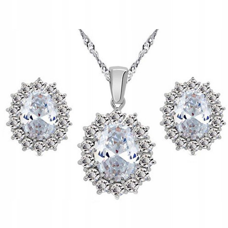 Srebrny Zestaw Biżuterii Kryształowe Markizy Z Bialymi Cyrkoniami Prezent