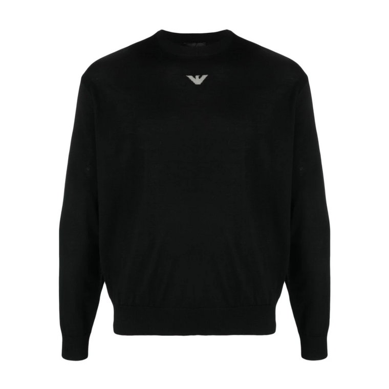 Czarny Sweter z Logo z Wełny Emporio Armani