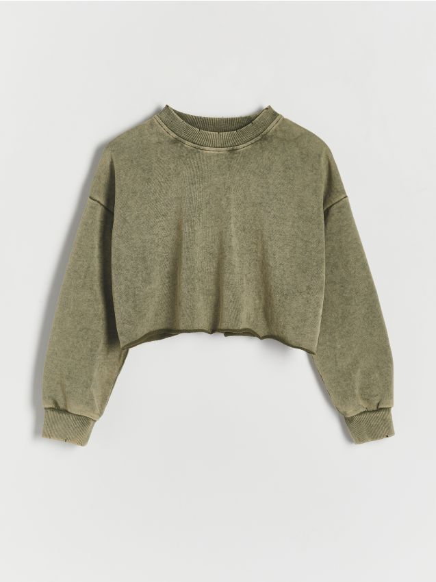 Reserved - Bluza z ozdobnymi postrzępieniami - zielony
