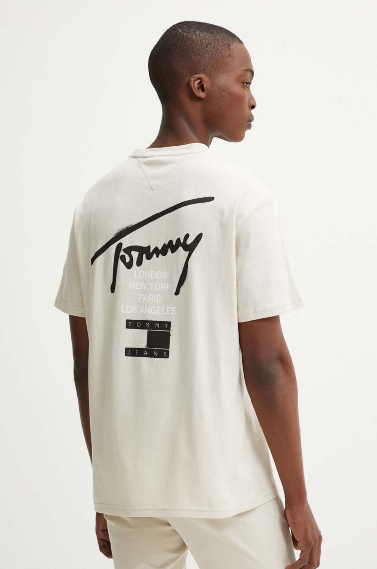 Tommy Jeans t-shirt męski kolor beżowy z nadrukiem DM0DM18529