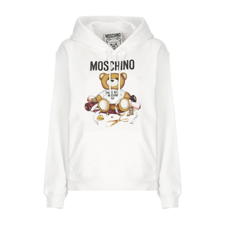 Biała Bawełniana Bluza z Nadrukiem Logo Moschino