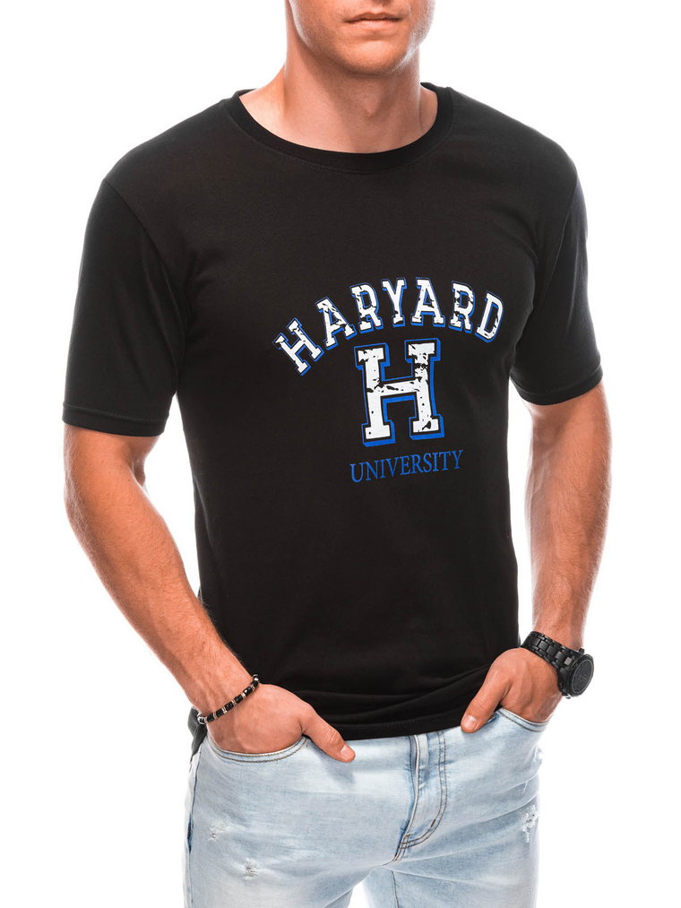 T-shirt męski z nadrukiem S1893 - czarny