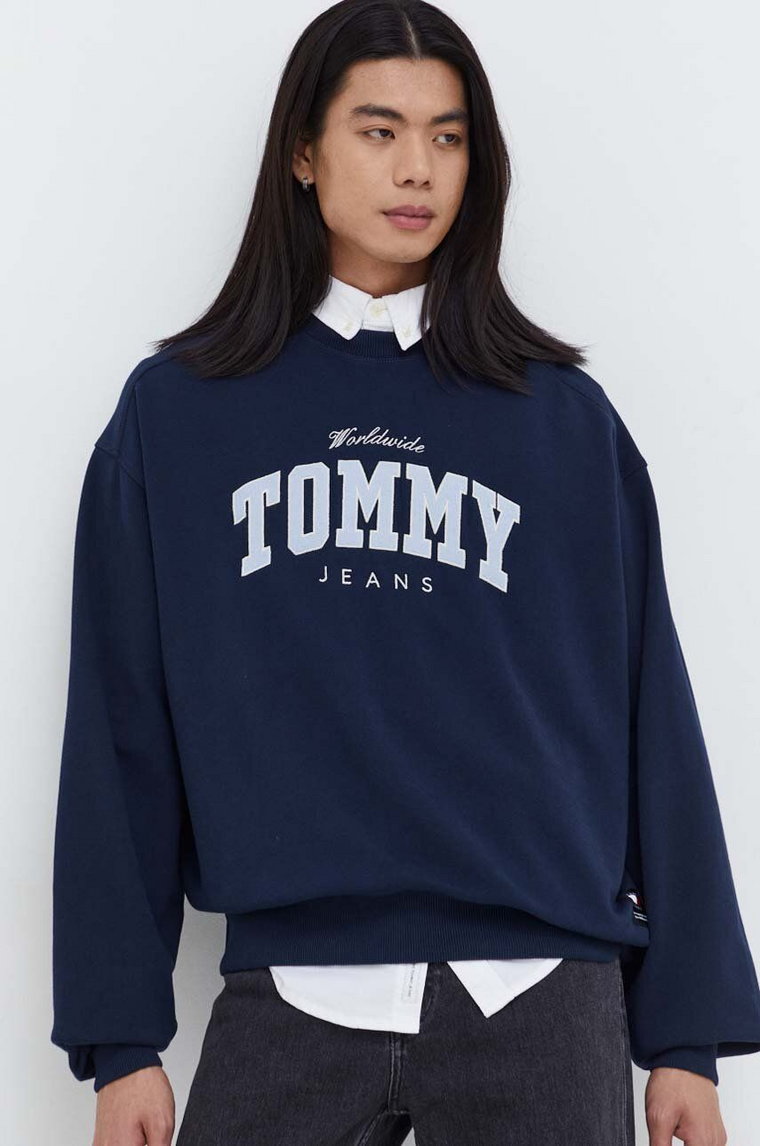 Tommy Jeans bluza bawełniana męska kolor granatowy z nadrukiem DM0DM18386