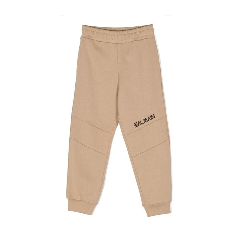 Stylowe beżowe bawełniane spodnie dresowe dla chłopców Balmain
