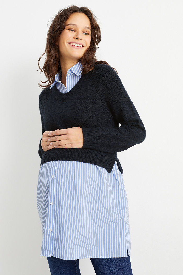 C&A Sweter ciążowy-w stylu 2 w 1, Niebieski, Rozmiar: XS