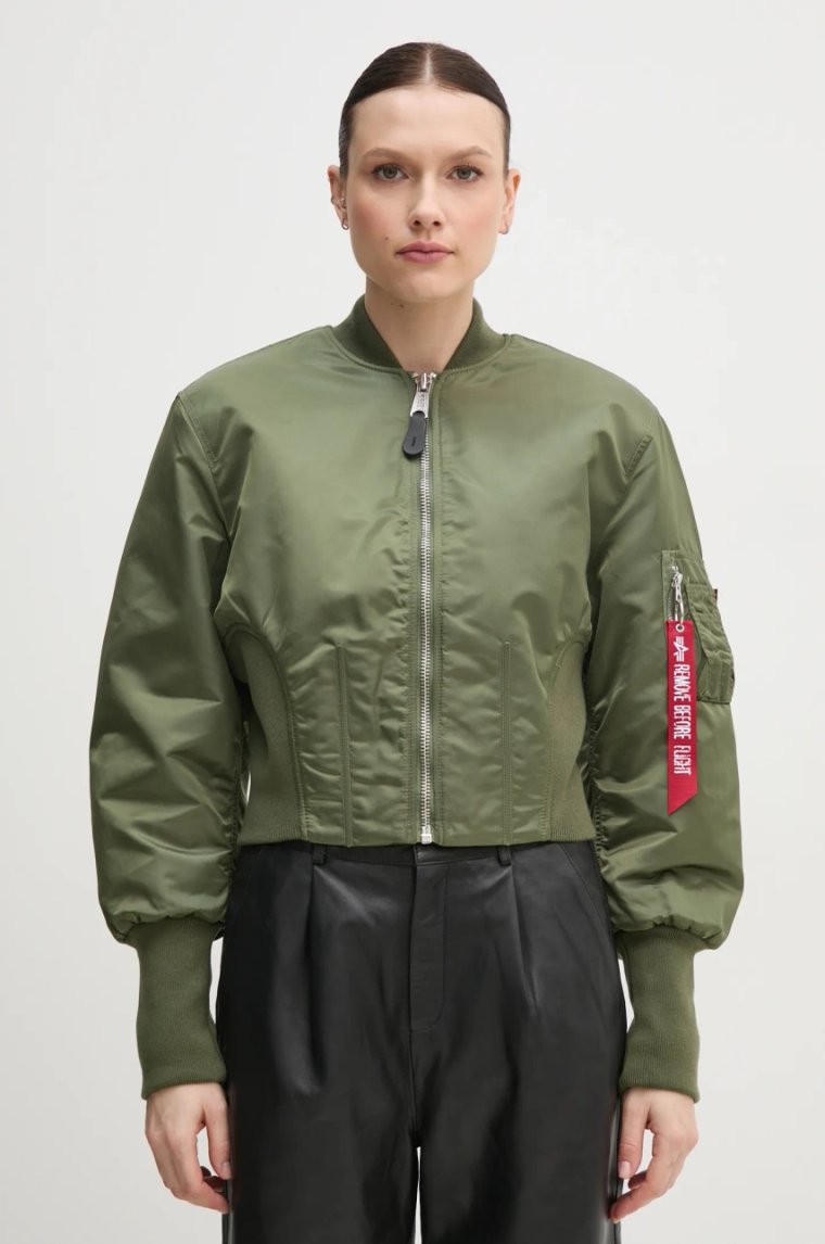 Alpha Industries kurtka bomber Waisted MA-1 Wmn damski kolor zielony przejściowa 148003