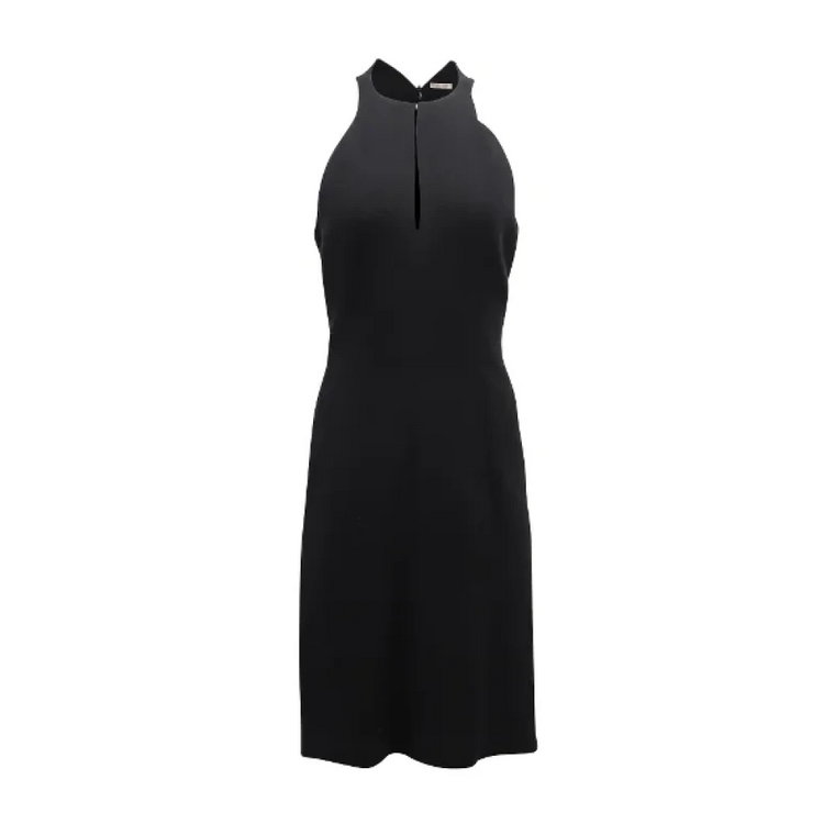 Elegancka i stylowa czarna sukienka midi na ramiączkach z wełny Bottega Veneta Vintage