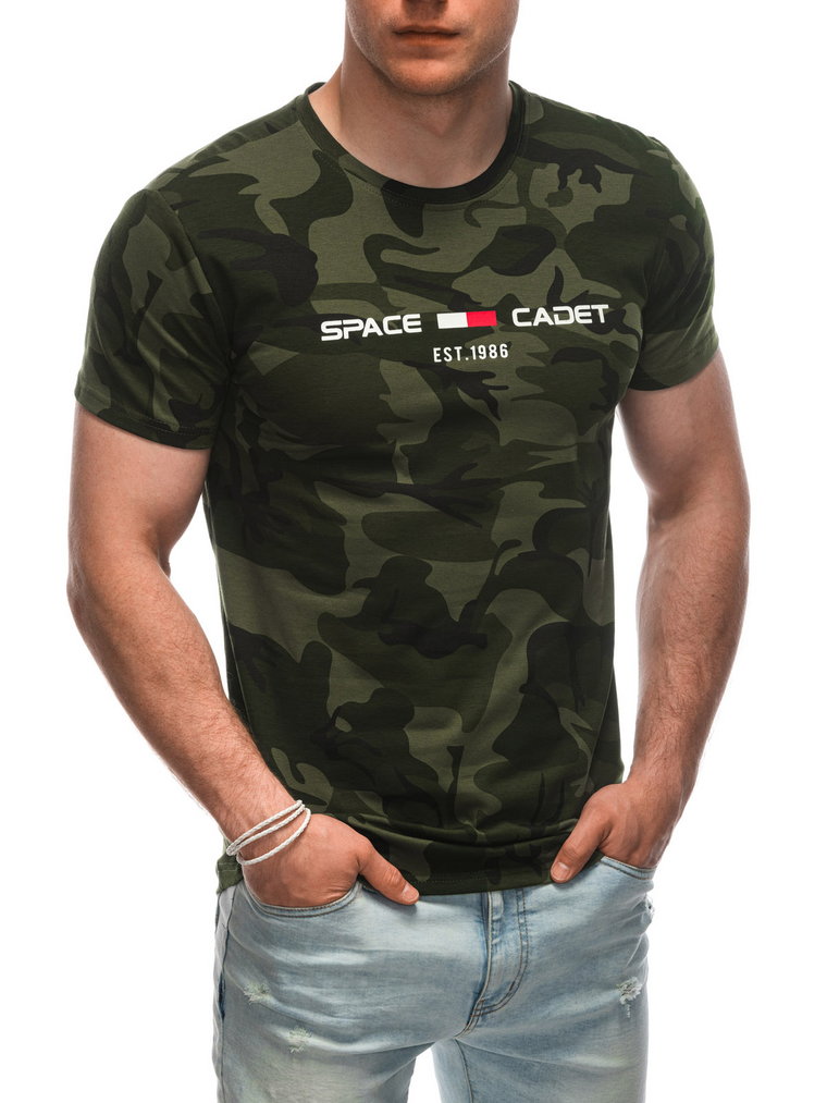 T-shirt męski z nadrukiem S1927 - ciemnozielony
