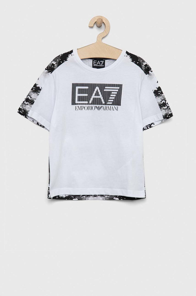 EA7 Emporio Armani t-shirt bawełniany dziecięcy kolor biały wzorzysty