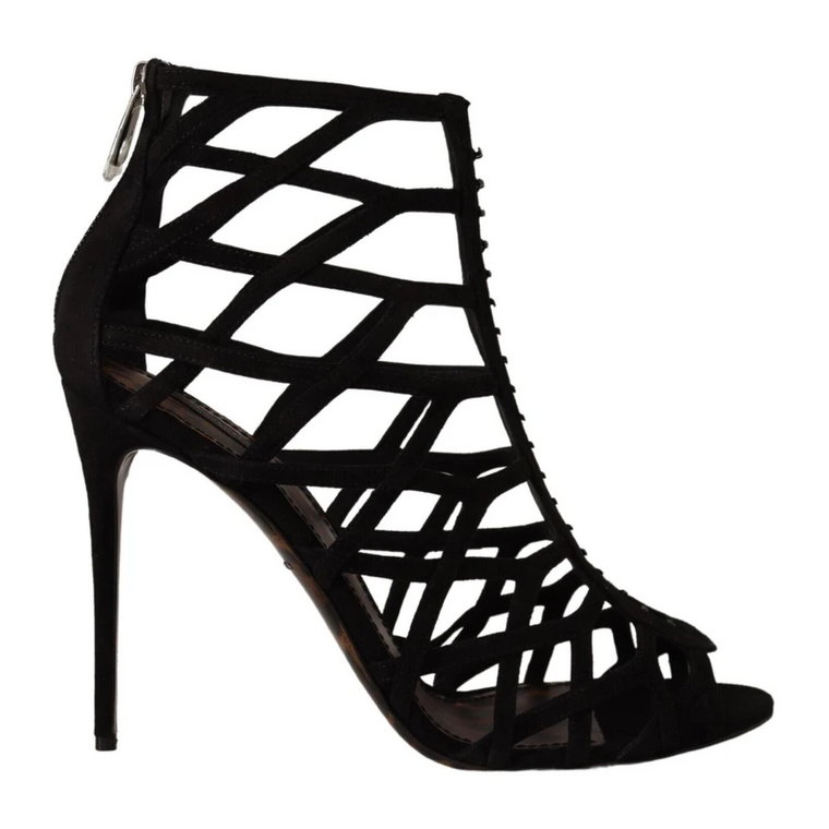 Czarne Skórzane Szpilki Sandały z Zamkiem Dolce & Gabbana
