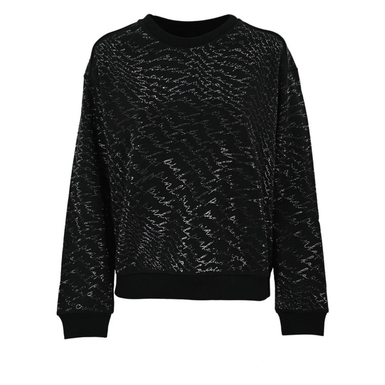 Czarny sweter z bawełny z ozdobnymi kryształkami Pinko